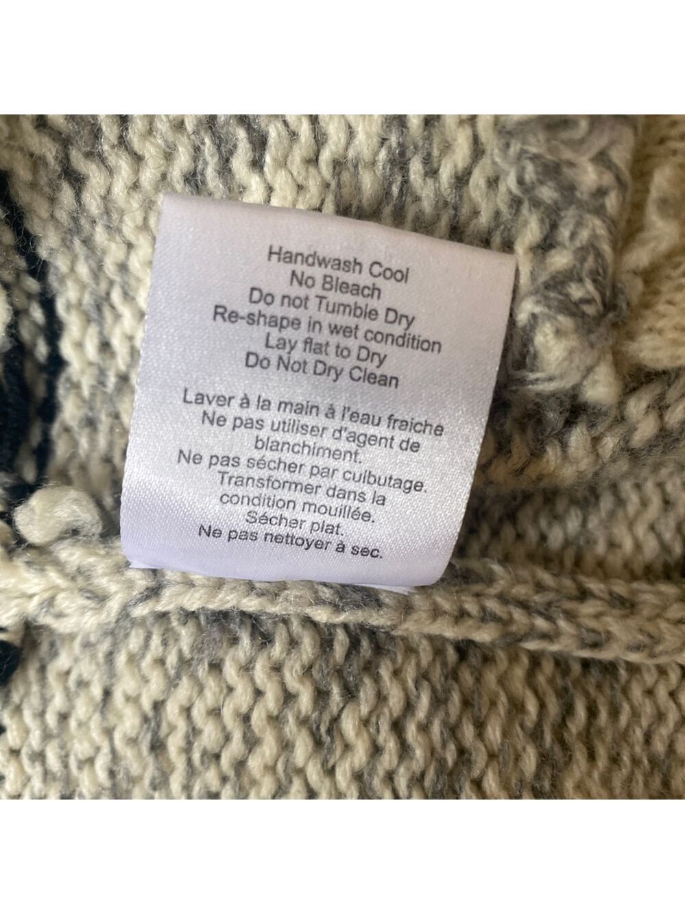TNA Women’s XS Hooded Cowichan Knit Lambswool Sweater Beige & Black Zip Front - Picture 7 of 11